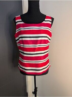 Vintage 90's Sag Harbor Dress Red Pink‎ & Black Striped Sleeveless Top Size 8